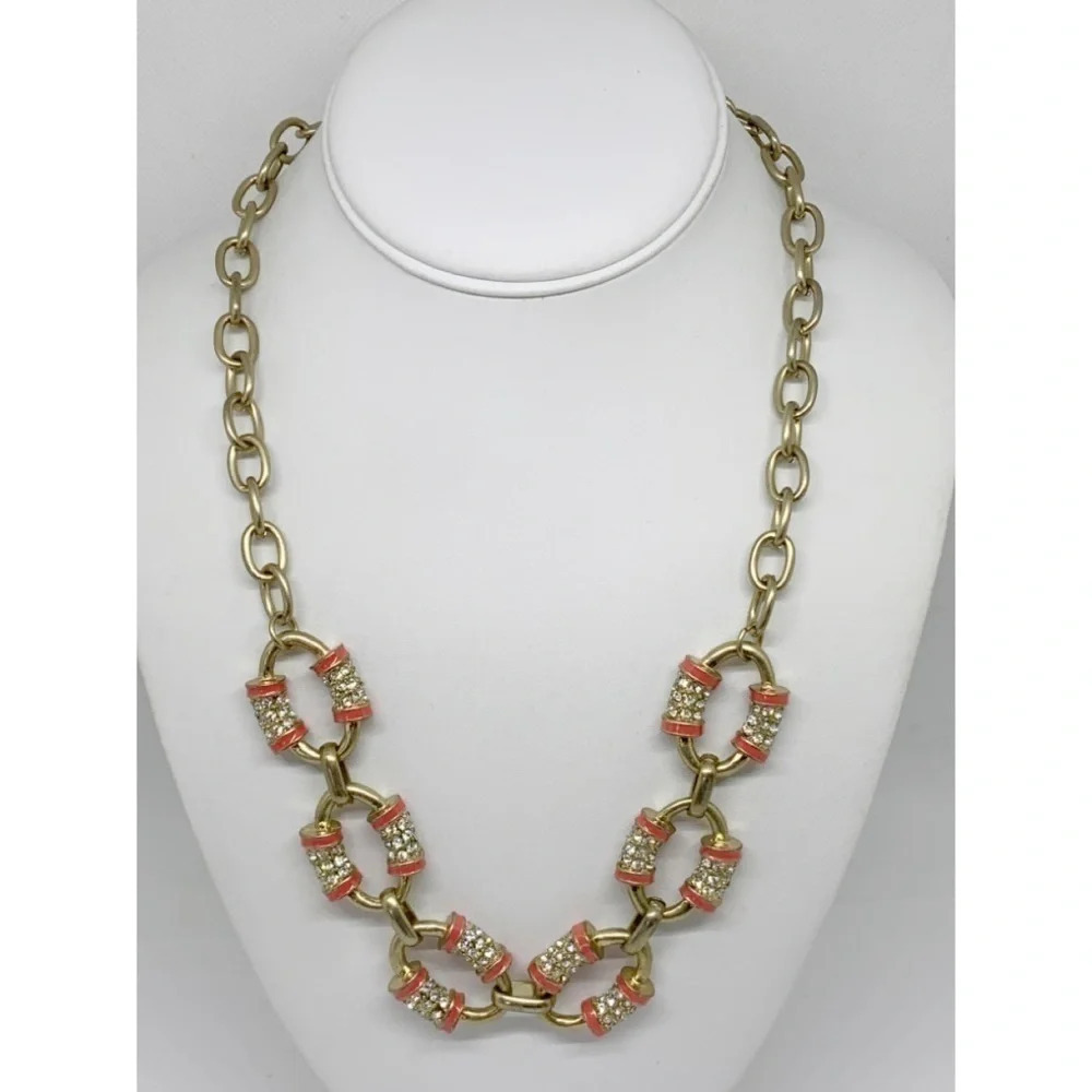 J. Crew Orange Pave Link Gold Necklace